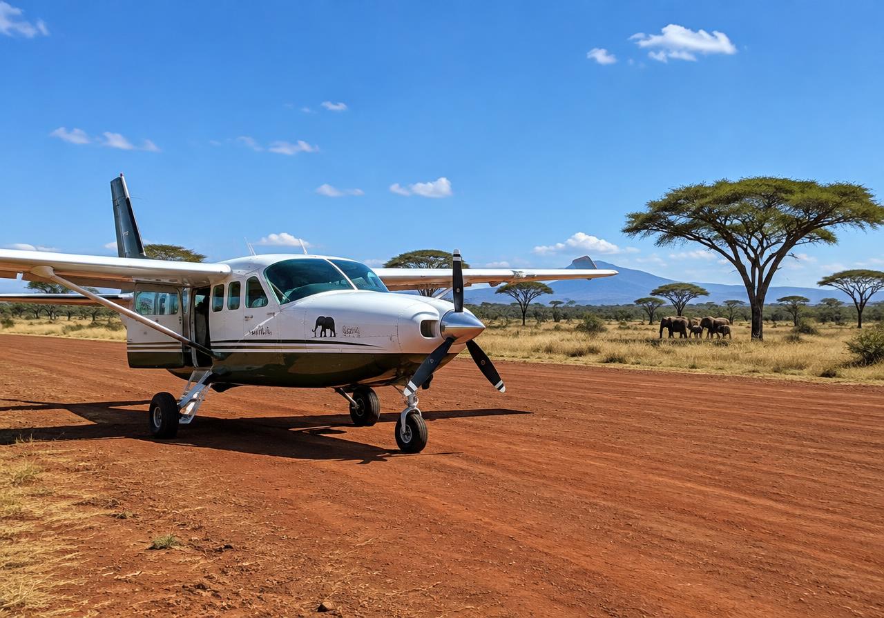 Small aircraft on a safari airstrip