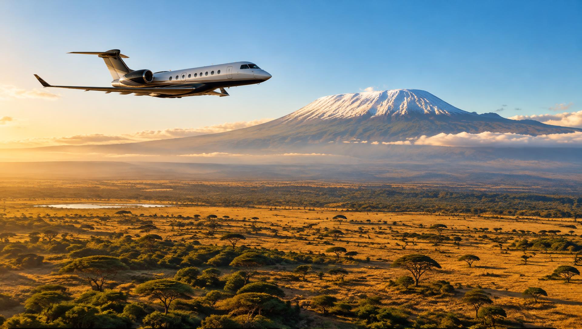 Private jet over Kilimanjaro